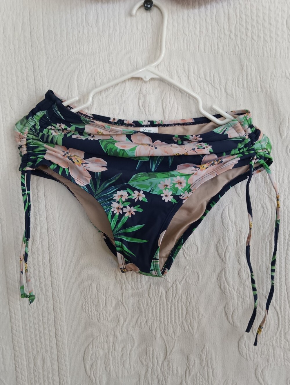 Kona Sol Lilac Tie-Front Bikini Ruched High Waist Underwire Tropical Flowers MED - Picture 7 of 15